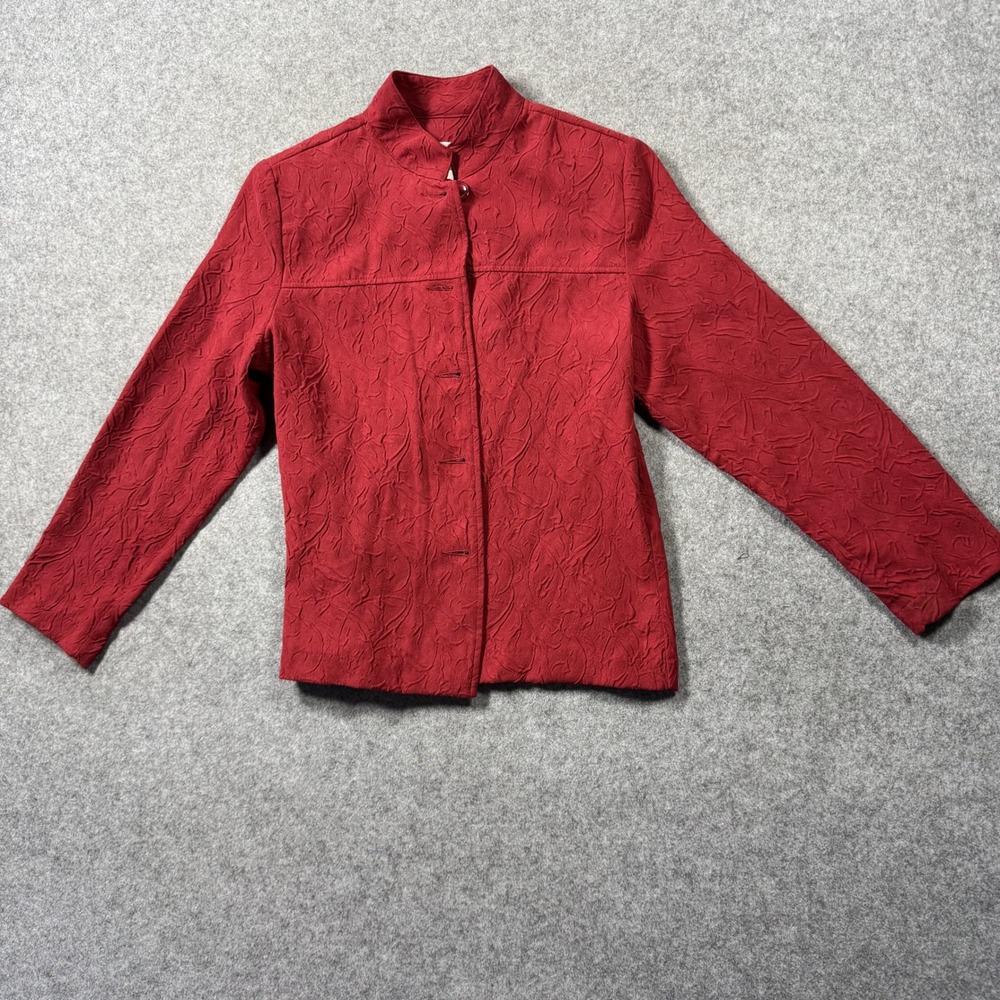Drapers & Damons Womens Petites Textured Jacket PXS Red Crinkle Mandarin Collar